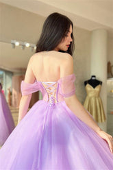 Audrey | Ball Gown/Princess Lavender Off the Shoulder Prom Dress - Lavender - PromDressClub